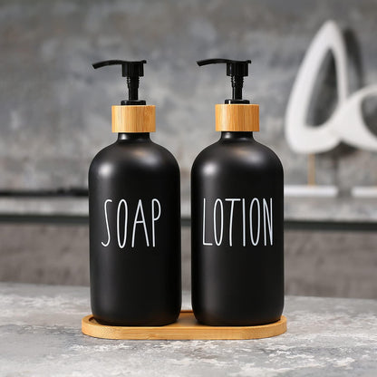 MOMEEMO Soap Dispenser Set, Contains Hand and Dish Soap Dispenser, Suitable for Kitchen Decor. (Black & White)
