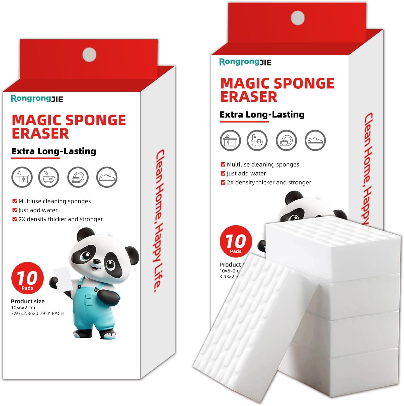 Magic Sponge Eraser, 2X Density Melamine Sponges for Cleaning, 10 Pcs in Bulk, Long Lasting Scrub Cleaning Pads for Kitchen, Bathroom, Furniture, Tub, Sink, Floors, Baseboard, Shoes, Wall