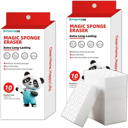 Magic Sponge Eraser, 2X Density Melamine Sponges for Cleaning, 10 Pcs in Bulk, Long Lasting Scrub Cleaning Pads for Kitchen, Bathroom, Furniture, Tub, Sink, Floors, Baseboard, Shoes, Wall