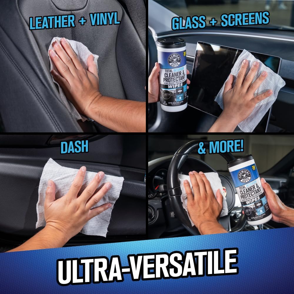 Chemical Guys Total Interior Cleaner & Protectant Wipes – 50 Pack Multi Surface Car Interior Cleaning Wipes for Dashboards, Doors and Seats – Safe for Trucks, SUVs, RVs and Home Use