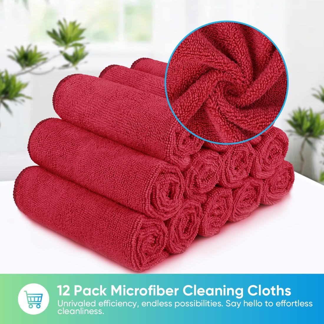 HOMEXCEL Microfiber Cleaning Cloth 210GSM, Pack of 12, Size:11.5" x 11.5", Ultra-Soft, High-Density Non-Abrasive Cleaning Towels for Cars, Glass, Kitchen, Reusable Rags, Blue/Green/Yellow/Pink