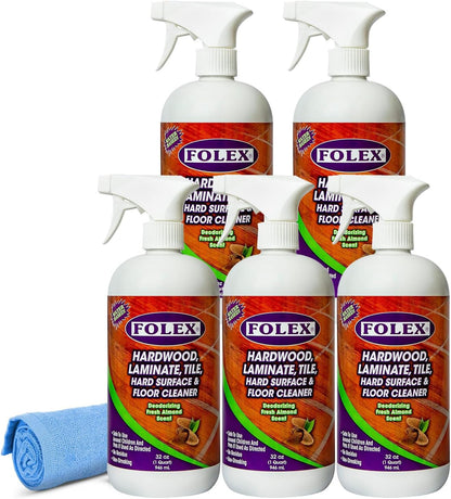 FOLEX Hardwood, Laminate, Tile, Hard Surface & Floor Cleaner with Reusable Cleaning Cloth, Fresh Almond Scent, Residue and Streak Free - 3 Pack