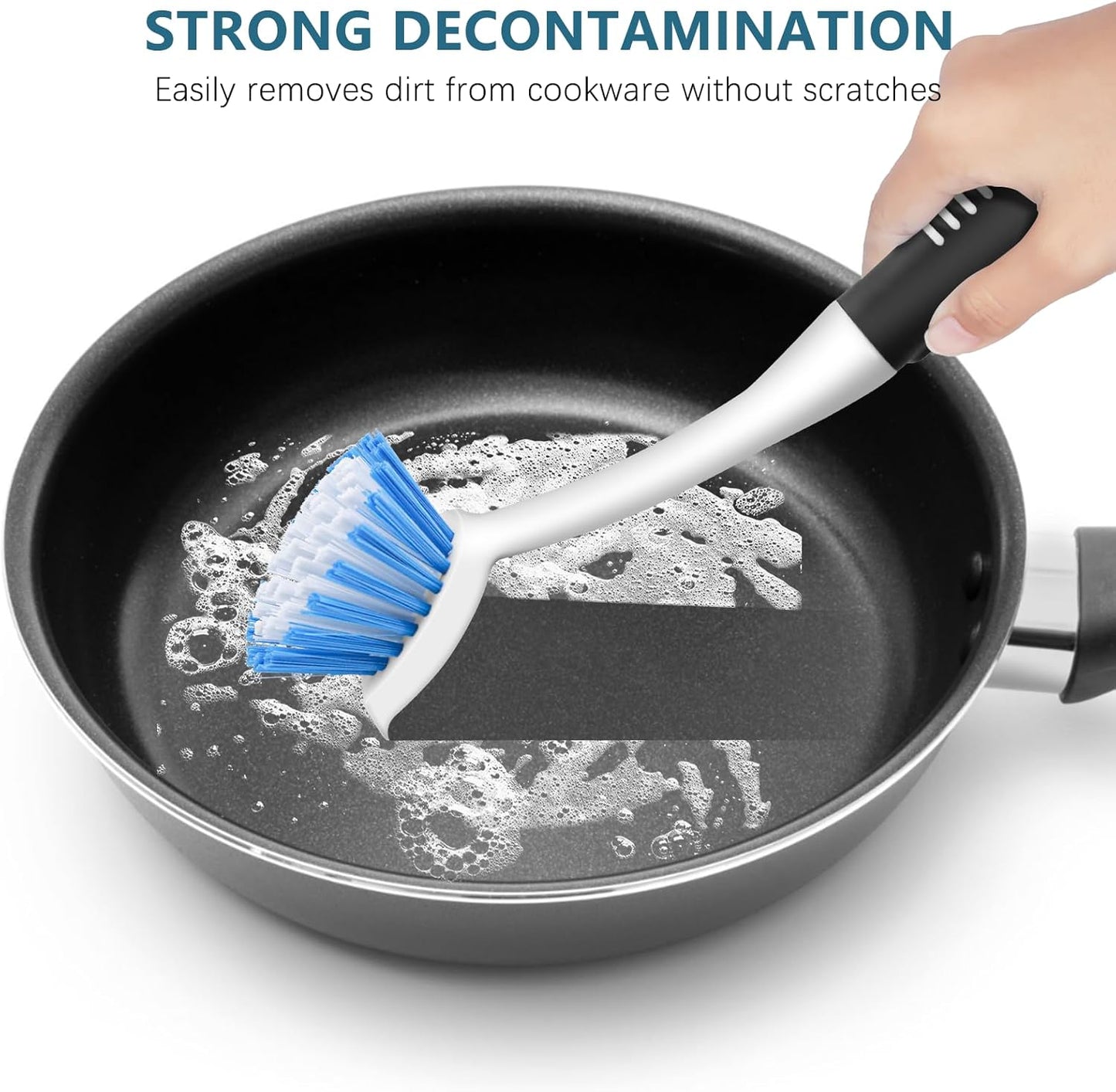 SetSail Dish Brush Set of 3 with Bottle Brush, Dish Scrub Brush with Long Handle Deep Cleaning Handle Brush with Scraper Tip for Kitchen Sink Dishes Bottle Cup Pot and Pans Tile Lines, Black