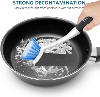 SetSail Dish Brush Set of 3 with Bottle Brush, Dish Scrub Brush with Long Handle Deep Cleaning Handle Brush with Scraper Tip for Kitchen Sink Dishes Bottle Cup Pot and Pans Tile Lines, Black