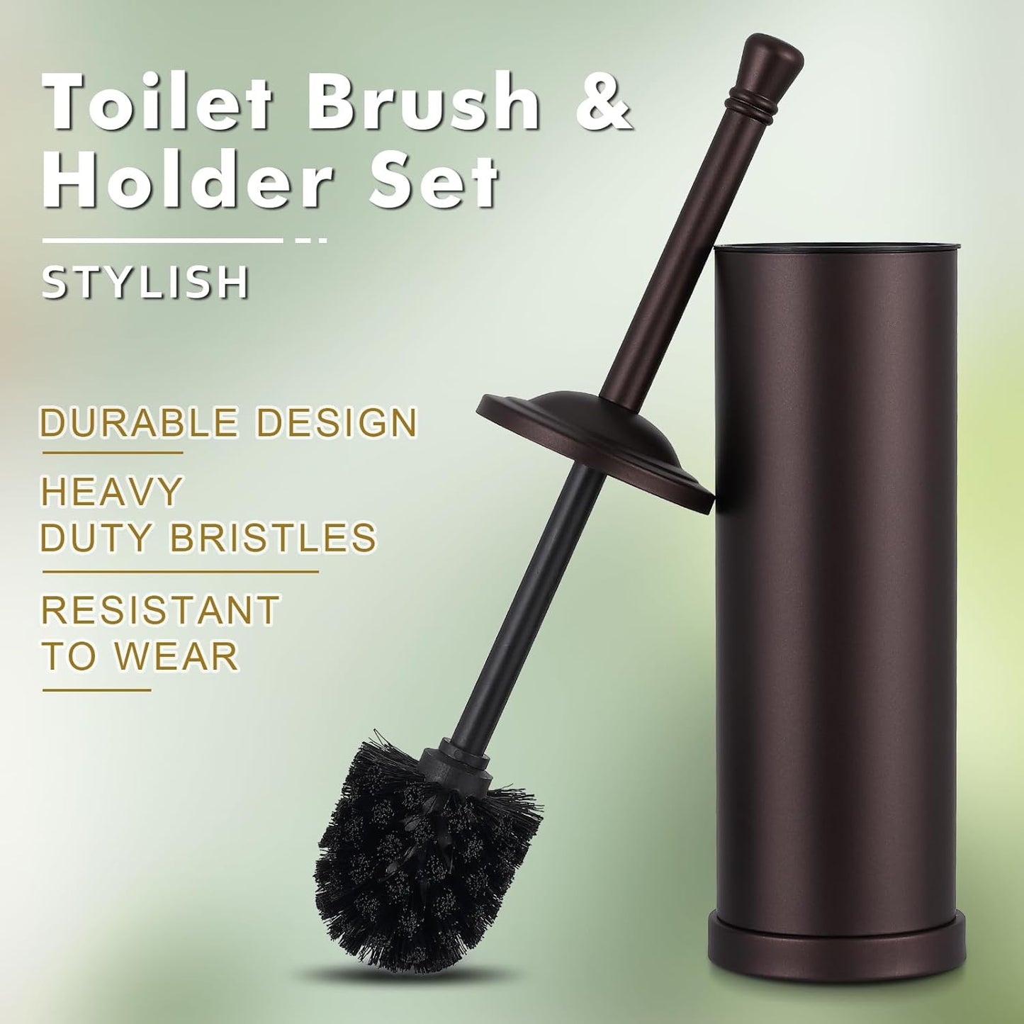 Brushed Nickel Toilet Brush and Holder Set,304 Stainless Steel Toilet Bowl Brush and Holder for Bathroom,Silver Heavy Duty Toilet Brush,Durable Scrubbing Bristles,Splash Resistant,Long Handle
