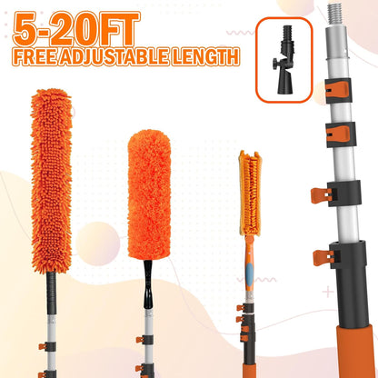 LAANPOLE 26FT Reach Ceiling Fan Cleaner Duster, Fan Blade Cleaner Kit with 5-20FT Extension Pole, Microfiber Duster & Replaceable Cleaning Cloth for Blades, Ceiling, Furniture
