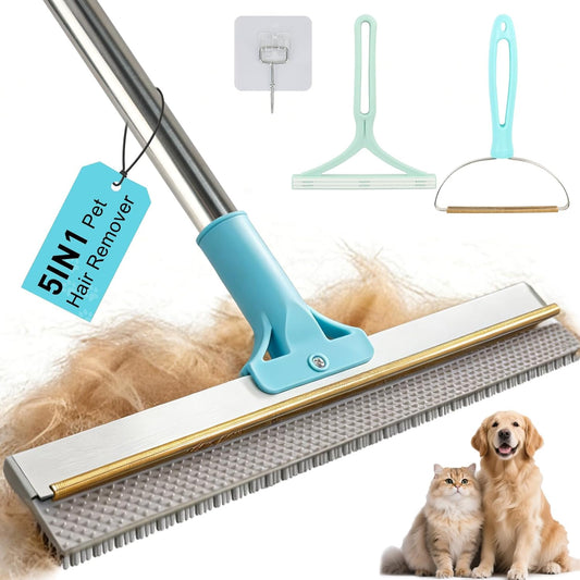 Vivifying Carpet Rake Pet Hair Remover Set, 56” Adjustable Long Handle Plus 2 Handheld Tools, Deep Cleans Pet Hair from Carpets, Rugs, Mats & Upholstery