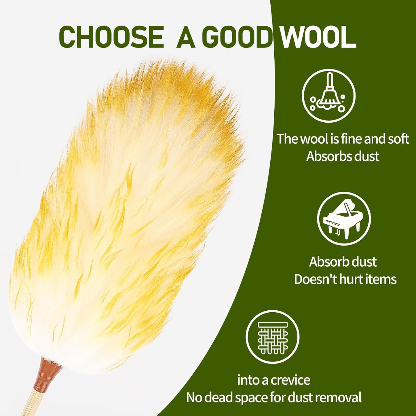 Extendable Lambswool Duster 25-64" Retractable Telescopic Handle Removable Head Multi-Surface Cleaning Tool for Ceiling Fans, Windows, High Walls, and Hard-to-Reach Areas (2pcs)