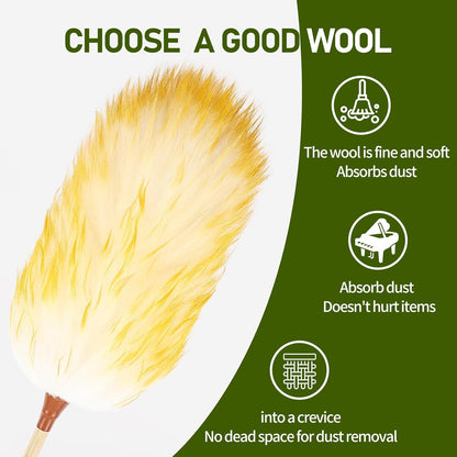 Extendable Lambswool Duster 25-64" Retractable Telescopic Handle Removable Head Multi-Surface Cleaning Tool for Ceiling Fans, Windows, High Walls, and Hard-to-Reach Areas (2pcs)