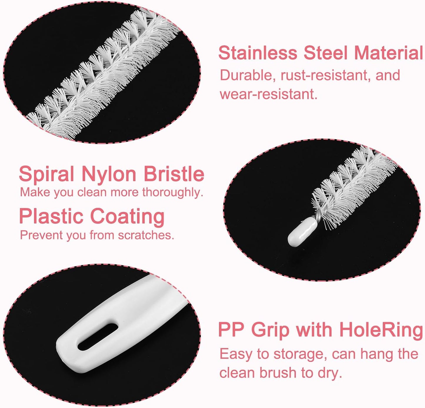 uxcell 2 Pcs Drain Cleaner Brush, 18.5 Inches Extra Long Stainless Steel & Nylon Pipe Cleaner Brush, White, Medium Firmness, For Kitchen Sink, Shower, Toilet, Floor Drains, Tubes