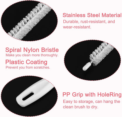 uxcell 2 Pcs Drain Cleaner Brush, 18.5 Inches Extra Long Stainless Steel & Nylon Pipe Cleaner Brush, White, Medium Firmness, For Kitchen Sink, Shower, Toilet, Floor Drains, Tubes