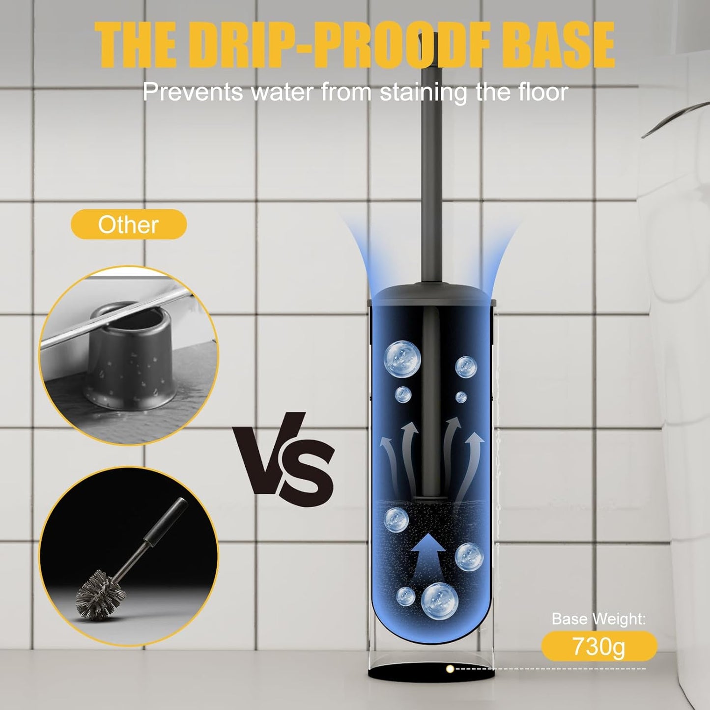 BESy Toilet Brush and Holder, Toilet Cleaner Bowl Set with Two Brush with Extra Long Handle, Durable Bristles Toilet Scrubber and Covered Holder, Drip-Proof Stainless Steel Oil Rubbed Bronze