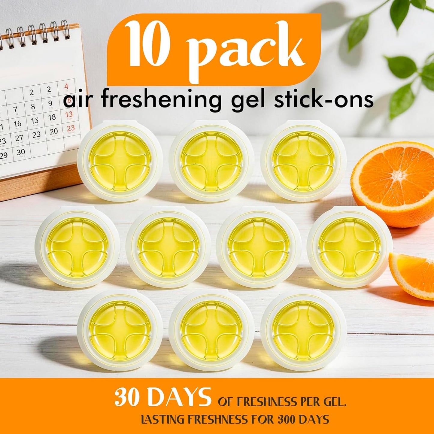 10 Pack Trash Can Deodorizer, Citrus Scent Stick-On Gel Air Freshener Up to 30 Days, Long Lasting Odor Absorber for Kitchen Garbage Bin, Bathroom, Diaper Pail, Closet, Each 0.176 Oz