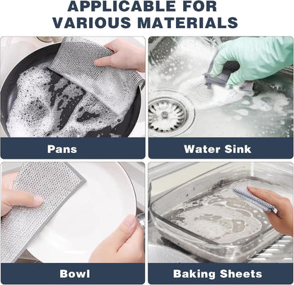 PIPUHA 10 Pack Stainless Steel Scrubber Cloths, Reusable Diamond Weave Non-Scratch Cleaning Rags, Heavy Duty Metallic Fiber for Cookware, Sink, Stove Top & Kitchen