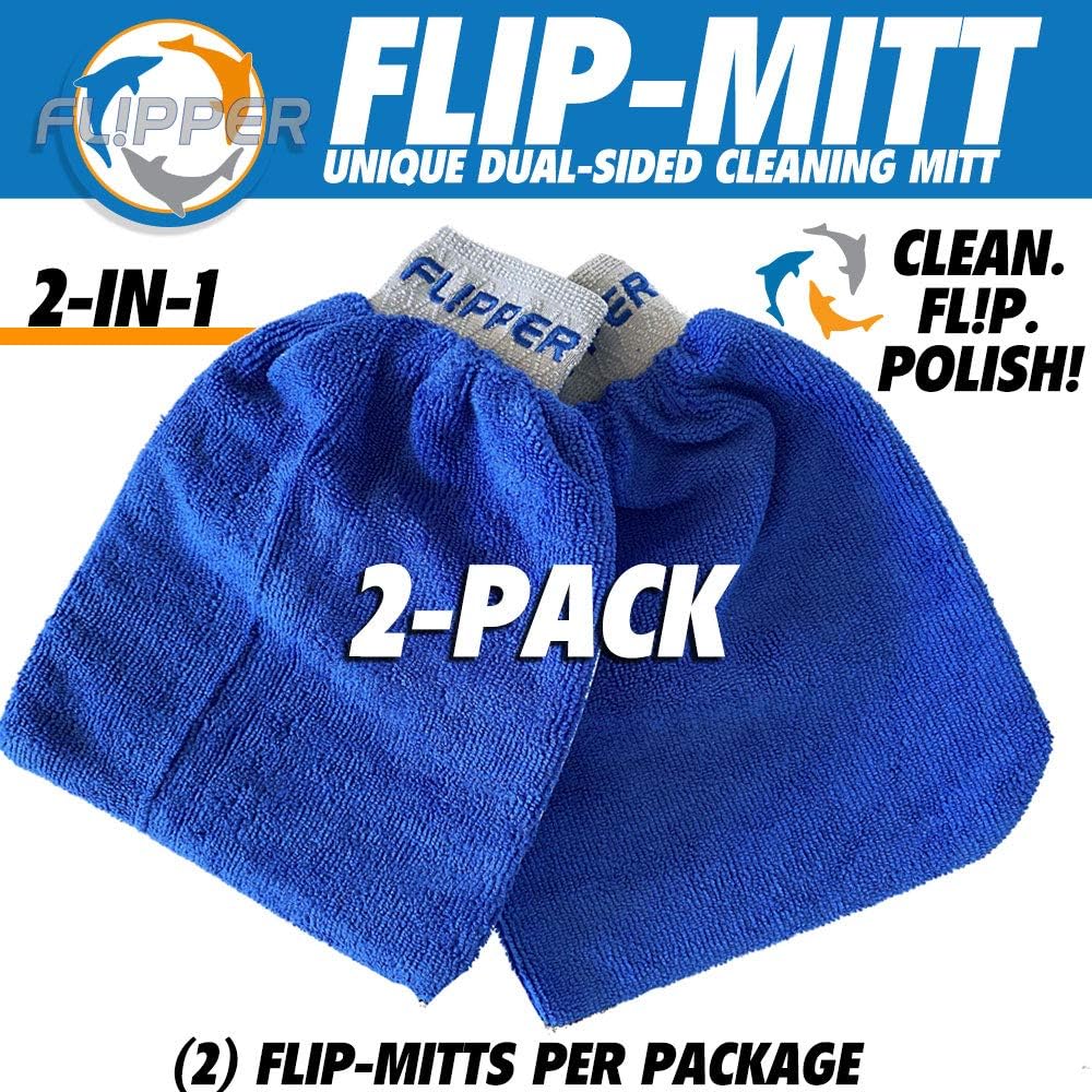 Flipper FLIP-MITT Microfiber Cleaning Mitt 2 Pack, Dual-Sided Terry Cloth & Microfiber Dusting Gloves for House Cleaning, Glass Polishing, Kitchens, Bathrooms, Cars & Aquariums