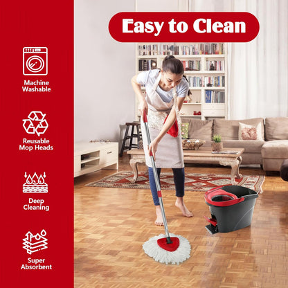 Spin Mop Replacement Set for O-Ceda RinseClean 2-Tank System, 16 Microfiber Spin Mops Refills,1 Scrubber Head,1 Triangle Spin Base,and(31-63in) Adjustable Handle Set Combo