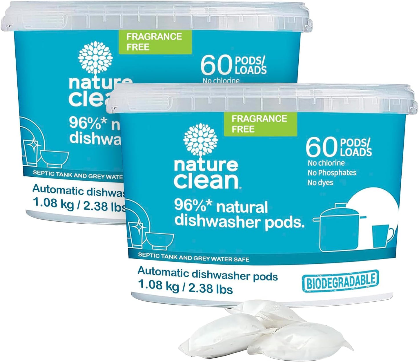 Nature Clean Non Toxic Dishwasher Detergent Pods, Plant-Based Dishwashing Pods, Non-Toxic & Unscented Dish Pods, Tough on Grease, Eco-Friendly Cleaning Power, 60 Count, Pack of 1