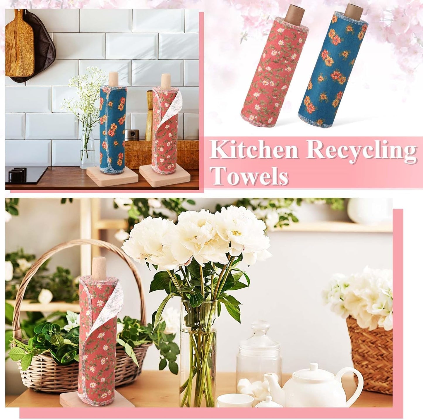 Redbaker 50 Pcs Reusable Paper Towels Paperless Reusable Cotton Cloths Toilet Absorbent Washable Paper Towels with Roll Kitchen Dishcloth for Kitchen Paperless Dishcloths(Stripe)