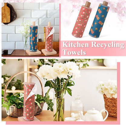 Redbaker 50 Pcs Reusable Paper Towels Paperless Reusable Cotton Cloths Toilet Absorbent Washable Paper Towels with Roll Kitchen Dishcloth for Kitchen Paperless Dishcloths(Stripe)