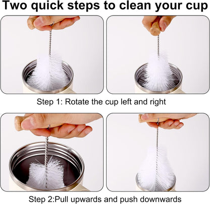2pcs Water Bottle Cleaning Brush Set, Long Wooden Handle Brush with Straw Cleaner Water Bottle Cleaning Kit for Stanley Cup Tumblers Travel Mugs & Other Bottles