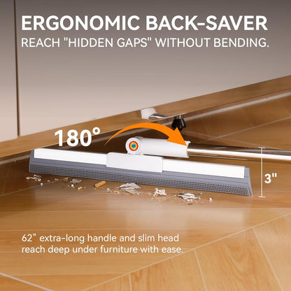 Squeegee Broom for Floor, 62" Long Handle Rubber Broom for Pet Hair Removal, Magic Broom Squeegee for Garage Floor, Concrete, Tile, Carpet & Windows with 2 Microfiber Pads
