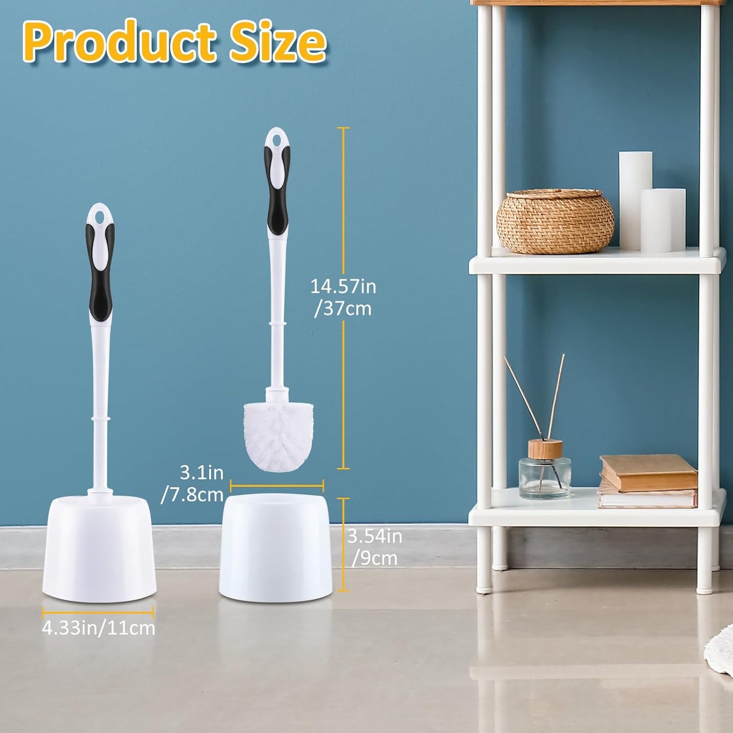 Tioncy 6 Pack Toilet Brush with Holder, 14.96 Inch Toilet Bowl Brush Set, Stiff Bristles Scrubber for Deep Cleaning, Base Caddy, Bathroom Cleaning Supplies (Blue,White)