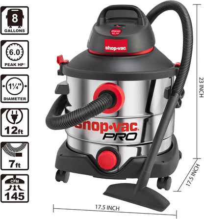 Shop-Vac 12 Gallon 6.0 Peak HP Wet/Dry Vacuum, Stainless Steel Tank, 3 in 1 Function Portable Shop Vacuum with Attachments, Drain Port, Ideal for Jobsite, Garage & Workshop. 5926211