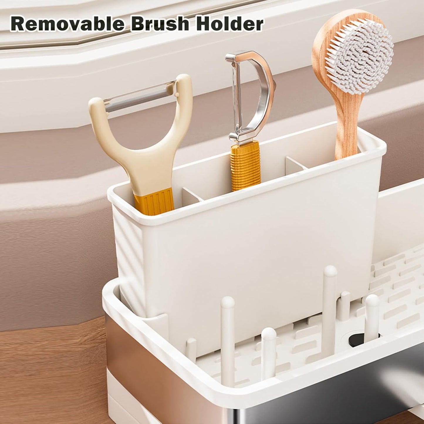 Sponge Holder for Kitchen Sink,Sink Caddy Organizer with Removable Brush Holder,Kitchen Countertop Soap Dispenser Storage with Detachable Towel Rack,Black