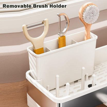 Sponge Holder for Kitchen Sink,Sink Caddy Organizer with Removable Brush Holder,Kitchen Countertop Soap Dispenser Storage with Detachable Towel Rack,Black