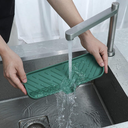 MicoYang Silicone Bathroom Soap Dishes with Drain Spout-Bathroom and Kitchen Sink Organizer,Sponge Holder,Dish Soap Tray,Perfect for Dispenser,Scrubber,Bottle,Cup on Sink or Counter-Black 4.9"×3.2"