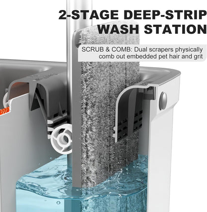 Mop and Bucket with Wringer Set, Hands-Free Flat Floor Mop and Bucket for Floor Cleaning, 60" Extra Long Stainless Steel Handle, 4 Washable Microfiber Pads, Mops for Wall, Hardwood, Tile