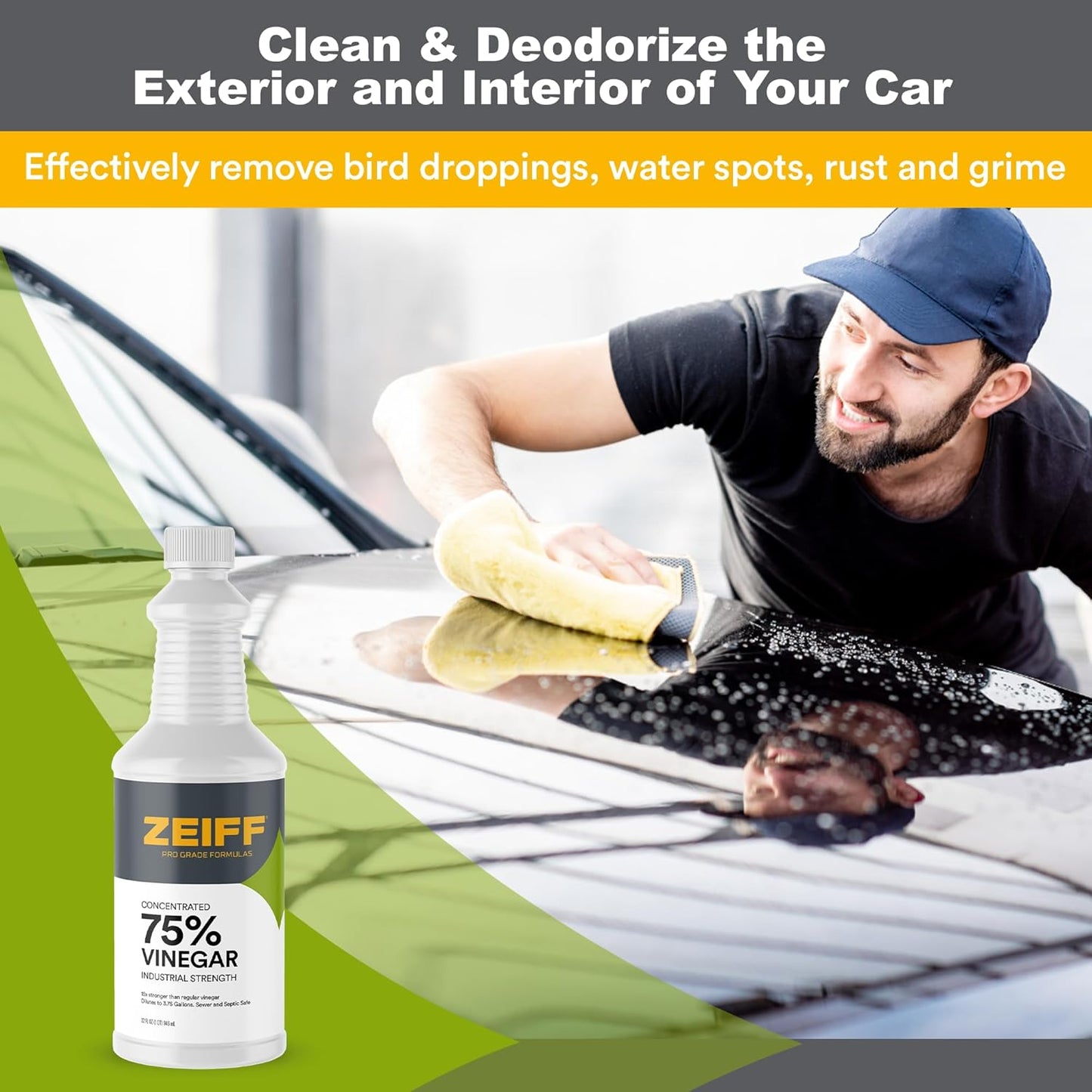 Zeiff 75% Pure Concentrated Vinegar - Technical Grade Acetic Acid Solution for Home and Outdoor Use - Cleaning Vinegar for Home & Laundry - 32 Oz, 2 Pack