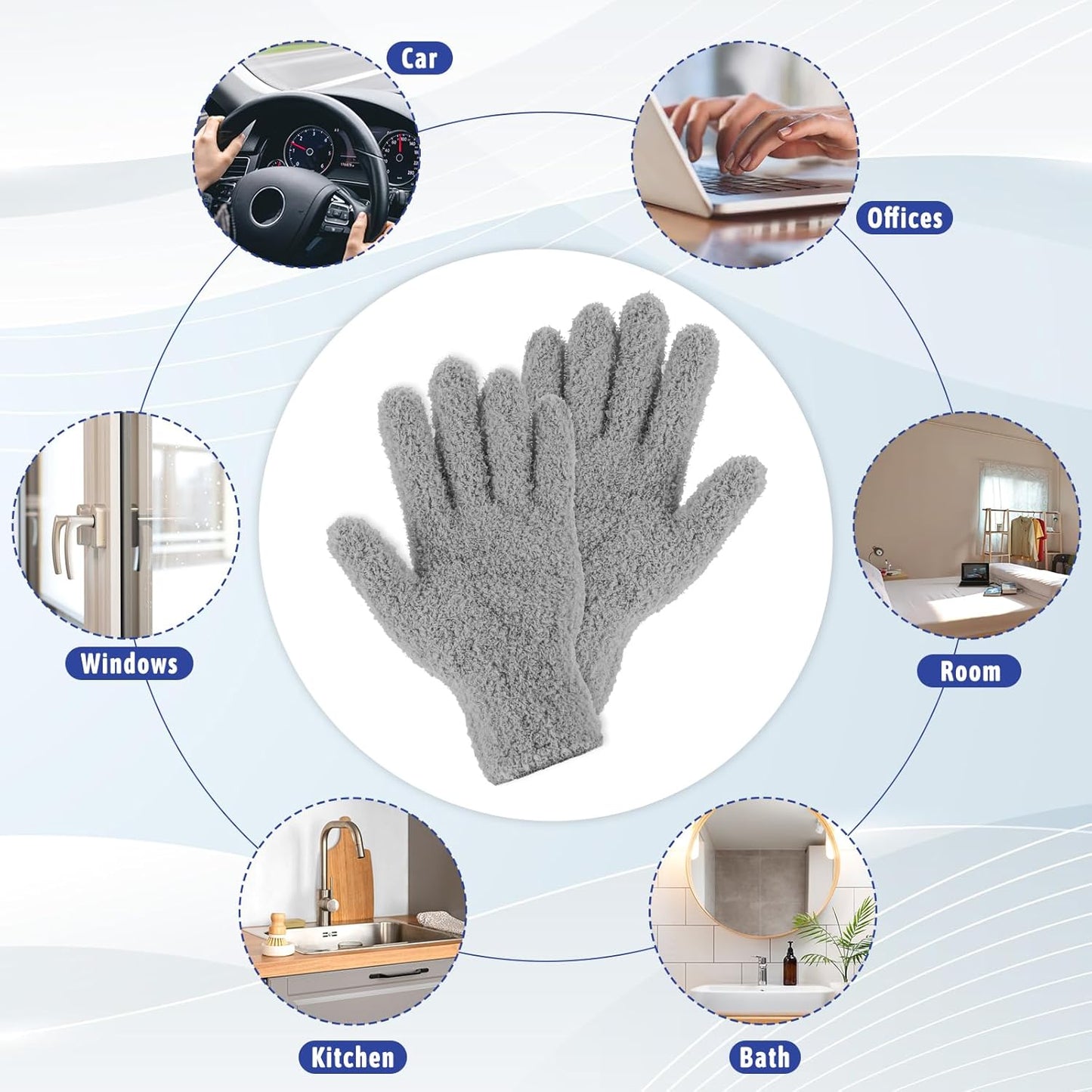 Microfiber Gloves Reusable Microfiber Dusting Gloves Washable Plant Gloves Microfiber Cleaning Gloves Plant Dusting Gloves Cloth for House Kitchen Plants Cleaning Car Blinds Lamps, Grey