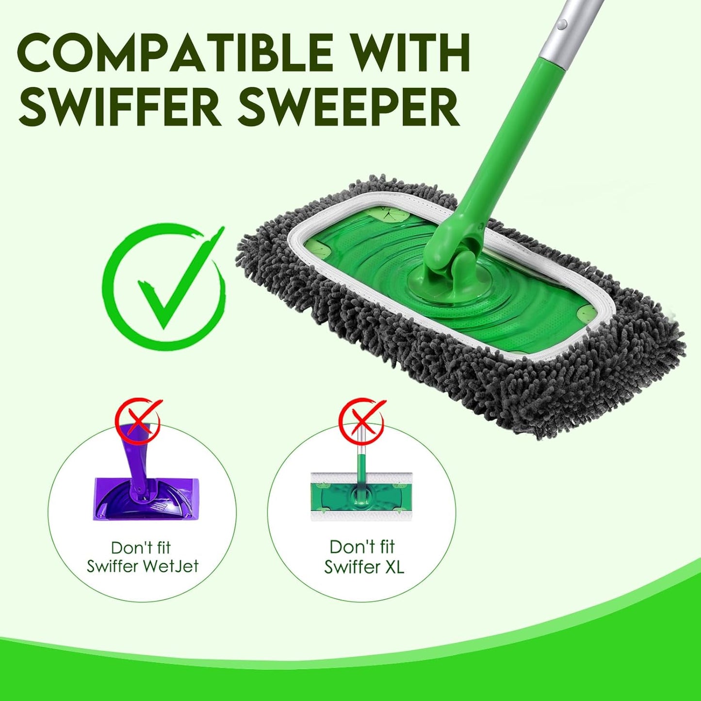 Reusable Microfiber Mop Pads Compatible with Swiffer Sweeper- 4 Pack Dry Sweeping Cloths & Wet Mopping Cloths - Chenille Washable Wet Pads Refill for Mopping Floors (Mop is not Included)