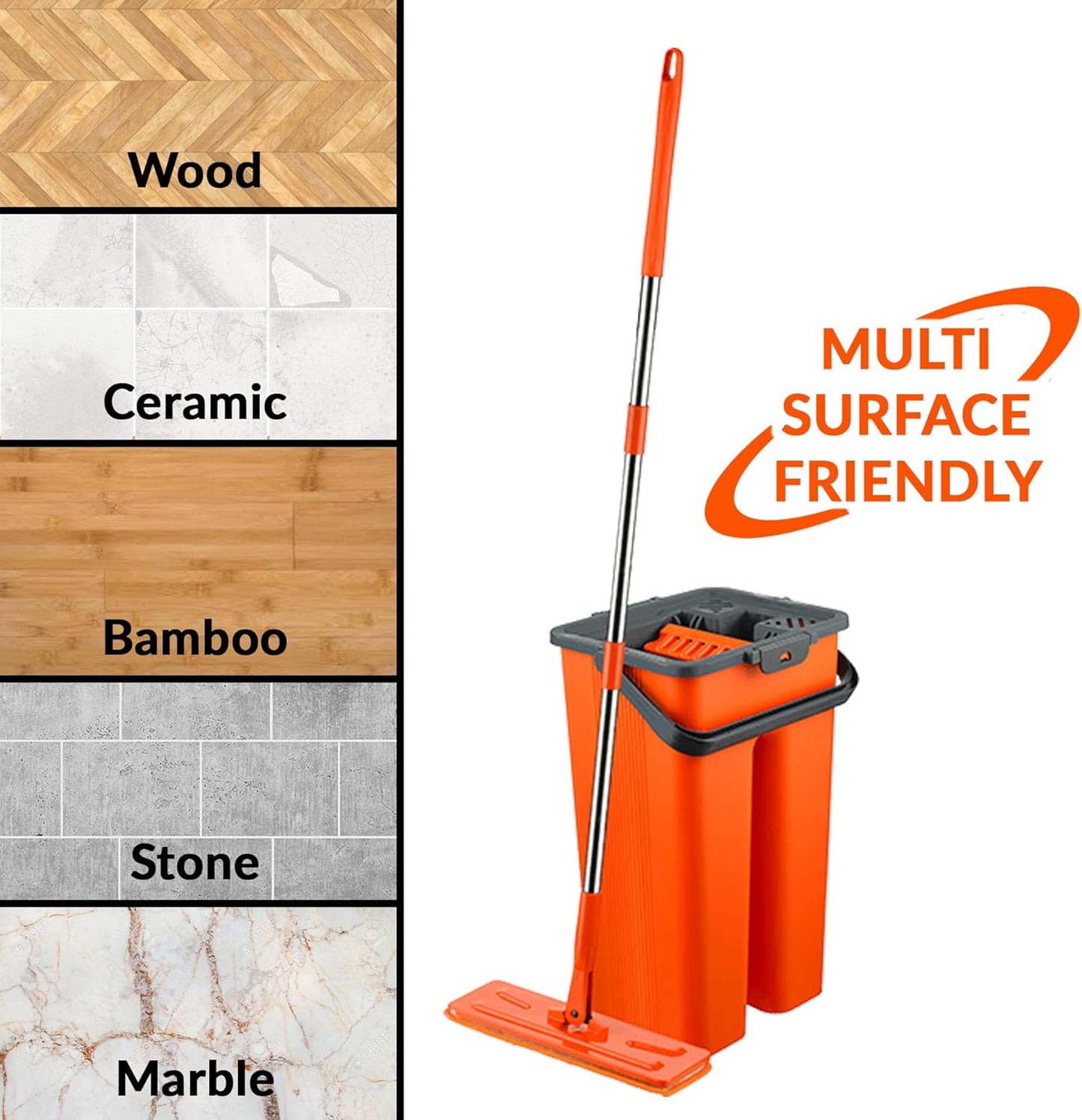 Macromax Flat Mop and Bucket Set – 100% Microfiber Mop with Dual Wet & Dry Use – Slim Design for Corners & Under Furniture – Easy-Squeeze Bucket for Hardwood, Tile & Laminate Floors