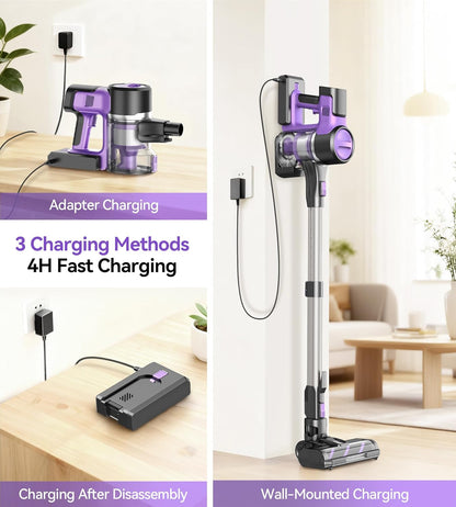 S10 Cordless Vacuum Cleaner, 55Kpa 60mins Lightweight Stick Vacuum with Powerful Suction for Home, Rechargeable, Self-Standing, Handheld Vacuum Cleaners for Hardwood Floors, Carpets, Violet