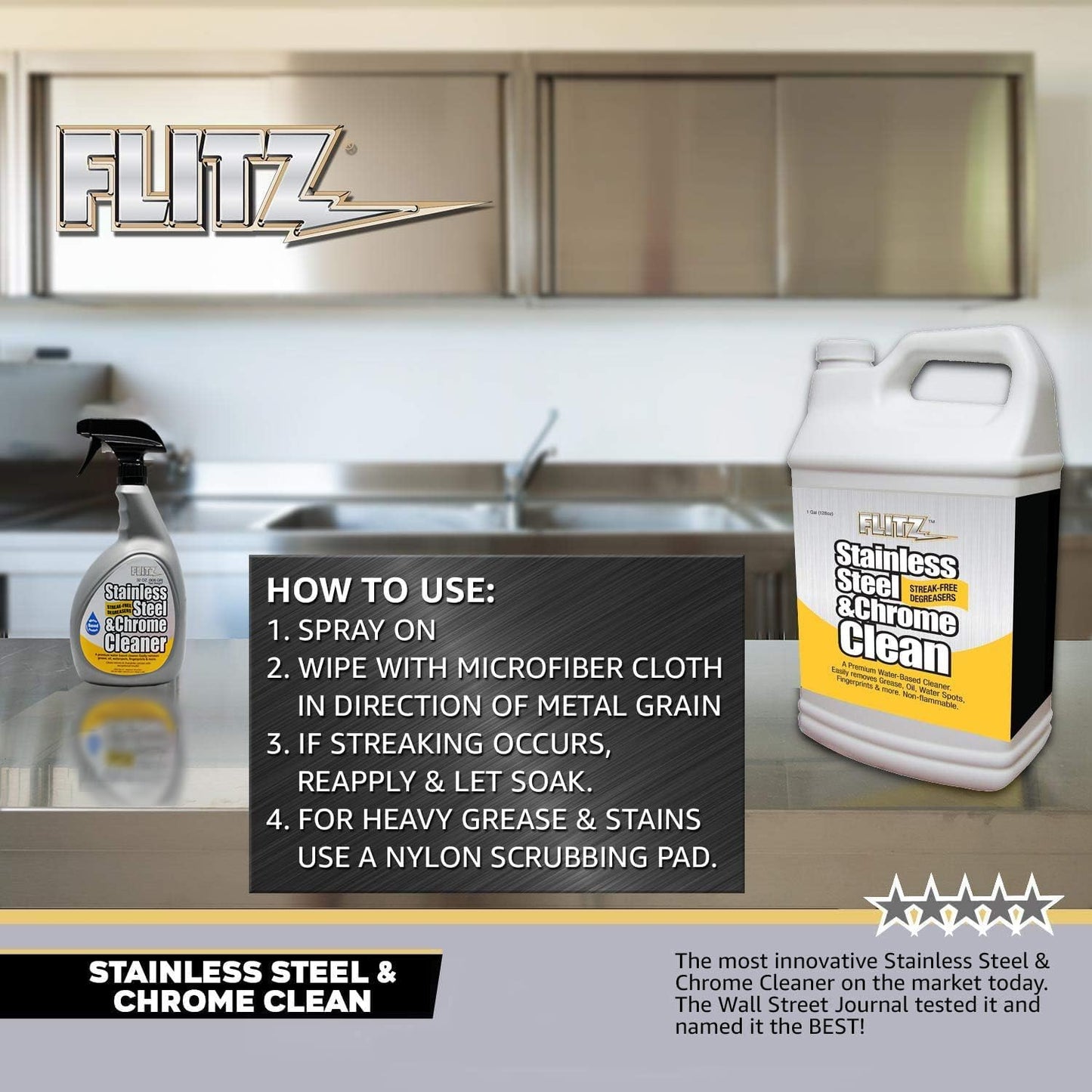 Flitz Stainless Steel & Chrome Clean - 16oz Bottle, USA-Made Stainless Steel Cleaner Spray for Appliances - Grill, Fridge, Sink Stain Remover - Also Works on Aluminum Surfaces (1 Pack)