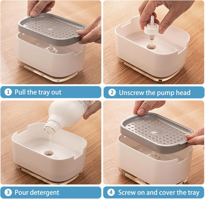 RUFCRIL Soap Pump Dispenser and Sponge Holder, 10oz / 300ml Dish Soap Dispenser for Kitchen,White