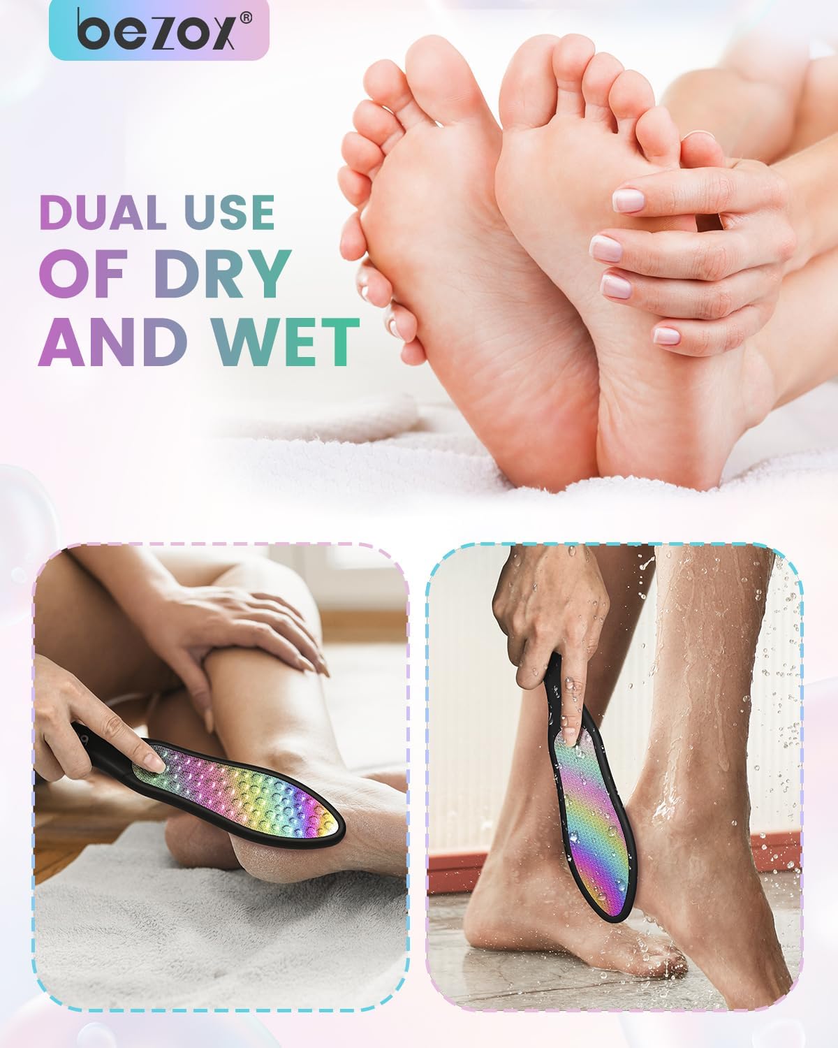 BEZOX Foot File Callus Remover, Double Sided Foot Scrubber for Dead Skin, Stainless Steel Pedicure File for Cracked Heel W/Cloth Storage Bag & Gift Box