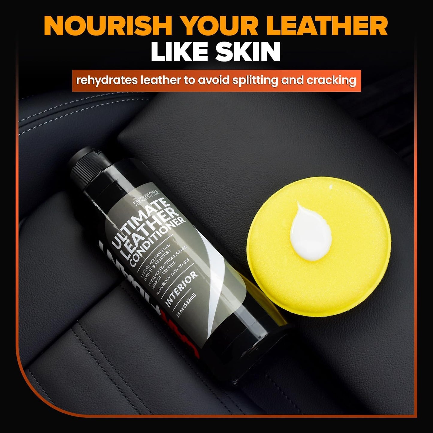 Leather Couch Cleaner - pH Neutral, Non-Toxic & Non-Greasy - Gently Removes Stains & Restores Natural Look - Safe for Car Leather Seats, Interior & Upholstery, Furniture & Sofa - 18 fl. Oz with towel