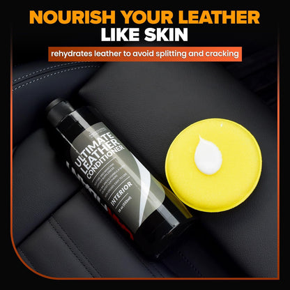 Leather Couch Cleaner - pH Neutral, Non-Toxic & Non-Greasy - Gently Removes Stains & Restores Natural Look - Safe for Car Leather Seats, Interior & Upholstery, Furniture & Sofa - 18 fl. Oz with towel