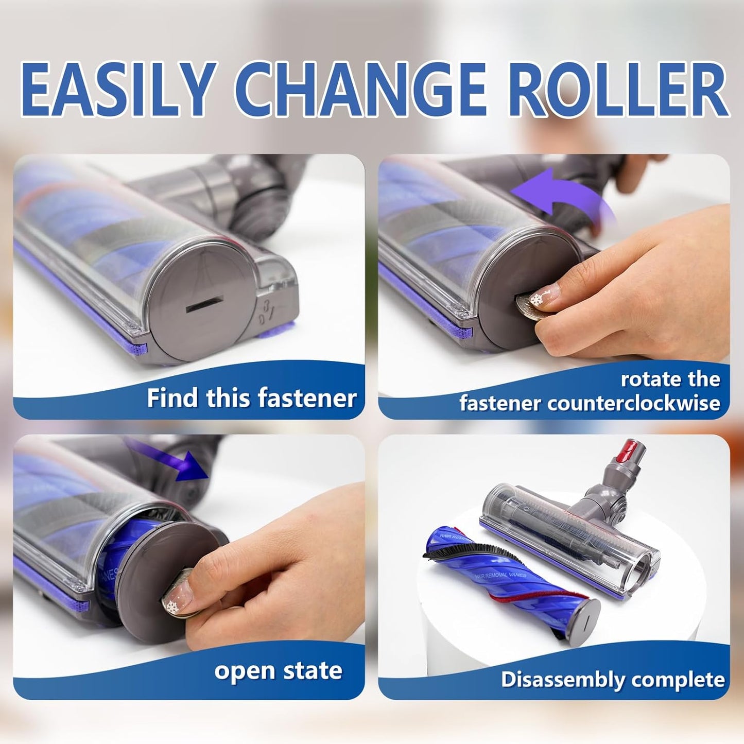 Vacuum Head Replacement Compatible with Dyson V8 V10 V11 V15 Vacuum Cleaner Upgrade Anti-Tangle Replacement Cleaner Head with Adjustable Suction Green Light Suitable for Hardwood Floor