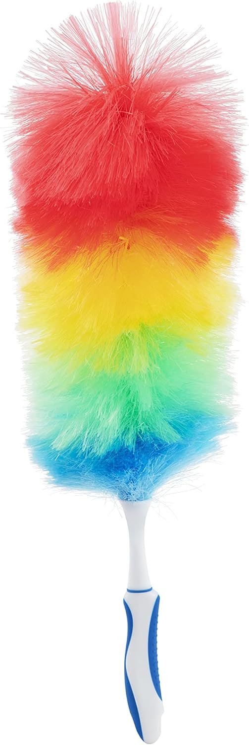 Superio Rainbow Feather Duster for Cleaning, 2 Pack Plastic Dust Remover with Grip Handle, Great for Homes, Ceilings, Fans, and Furniture