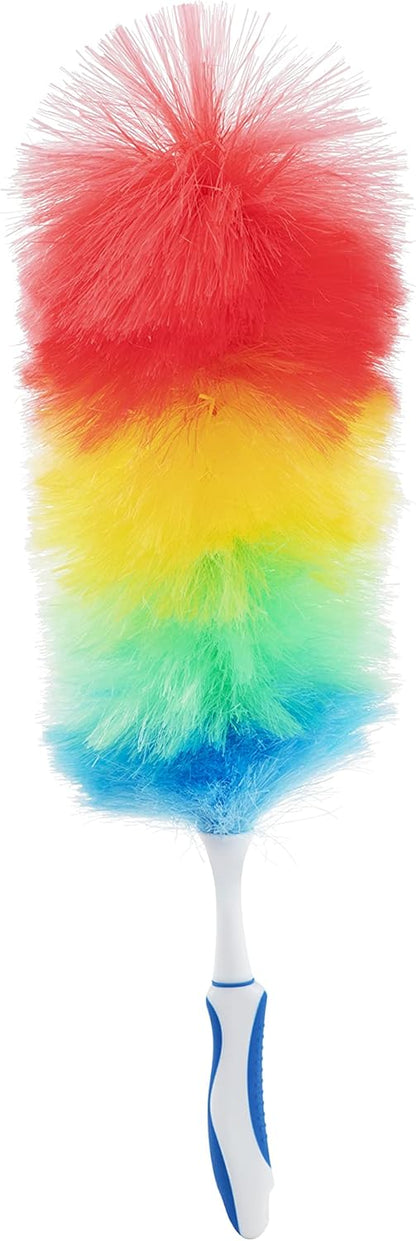 Superio Rainbow Feather Duster for Cleaning, 2 Pack Plastic Dust Remover with Grip Handle, Great for Homes, Ceilings, Fans, and Furniture