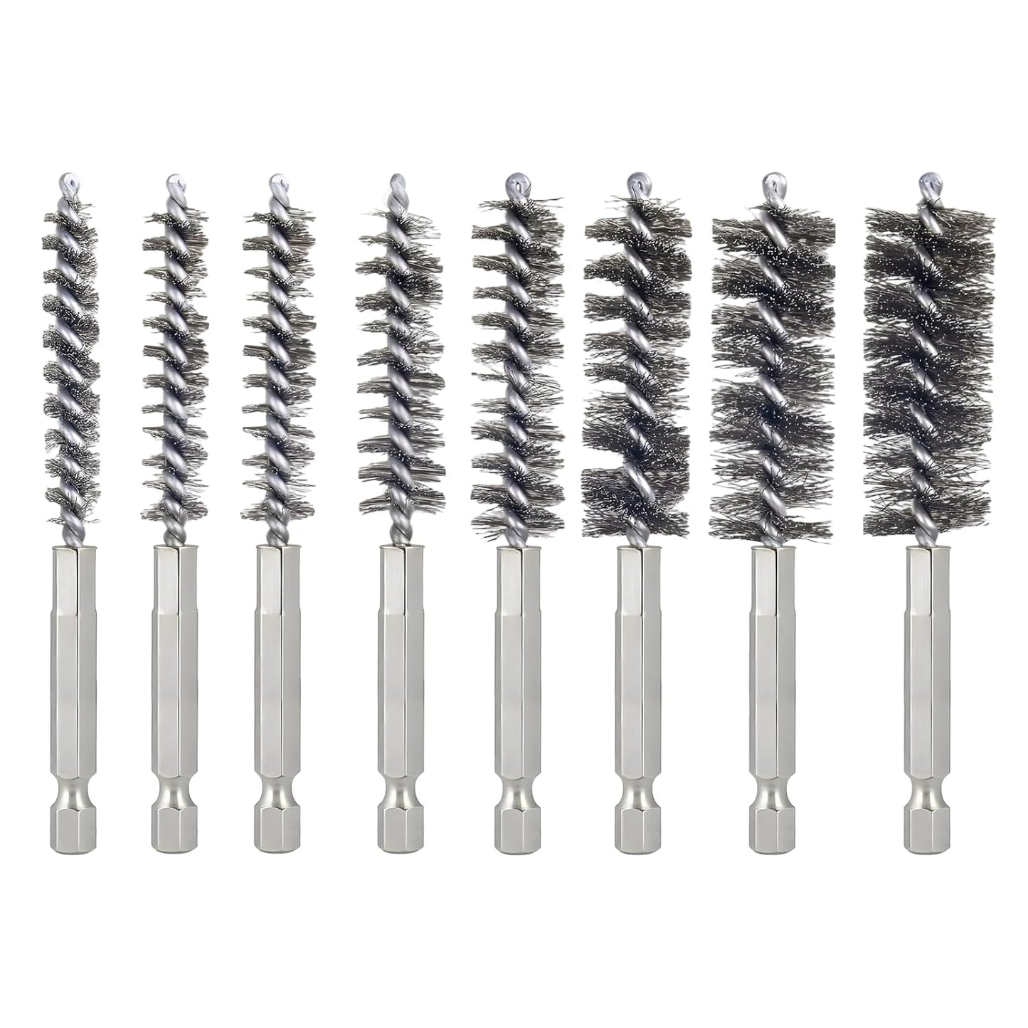 Bore Brush for Drill – 6pcs Stainless Steel Wire Tube Brush in Different Sizes, Twisted Wire Cleaning Brush with 1/4" Hex Shank, bore Brush Copper Pipe Cleaner for Power Drill & Tube Cleaning