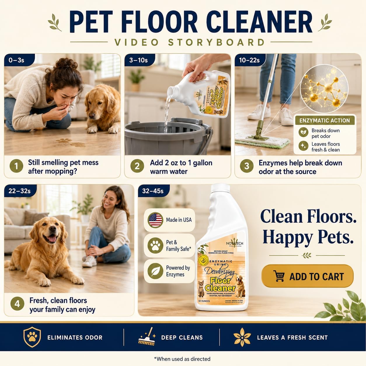 NOYATECH Pet Floor Cleaner for Mopping – Enzyme Urine & Odor Eliminator – Safe for Hardwood, Tile, Laminate & Grout – Dog & Cat Pee Concentrate, 32 oz