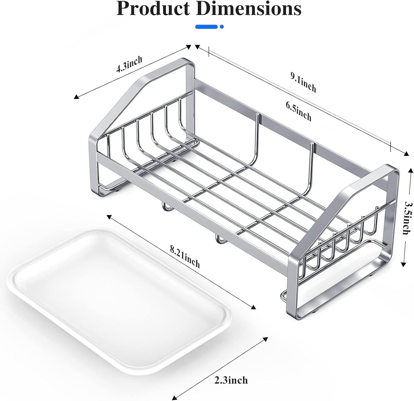 BSKSSK Sink Caddy, Sponge Holder for Kitchen Sink, Bathroom Sink Organizer, 304 Stainless Steel Kitchen Countertop Organizer Soap Tray with Removable Drain Tray-Black