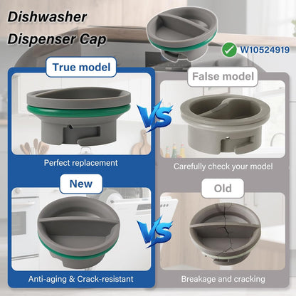 Upgraded WPW10524919 Dishwasher Rinse Aid Cap Replacement Compatible with Whirlpool Amana Ikea WDP350PAAW5 KDTE104DSS0. W10524919 Dispenser Cap Replace W10524923 Dishwasher Rinse Aid Dispenser Cap