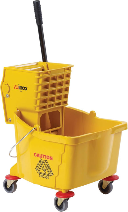 Winco Commercial Mop Bucket on Wheels, 26 Quart, Yellow