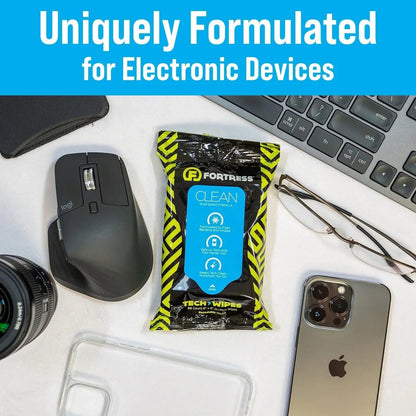 Fortress Electronic Wipes (25 ct, Pack of 3) To-Go Tech Wipes for Screens, Phones, Keyboards, TV Monitors, Computer Screens, and More [Travel Size] Skin-Safe